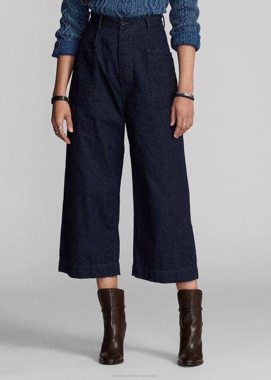 indigo Kvinder Ralph Lauren bomuld-hør denim bukser med brede ben Z426B3665