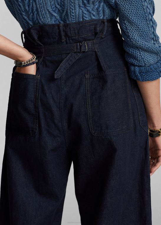 indigo Kvinder Ralph Lauren bomuld-hør denim bukser med brede ben Z426B3665