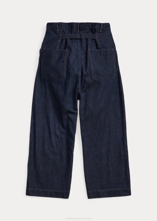 indigo Kvinder Ralph Lauren bomuld-hør denim bukser med brede ben Z426B3665