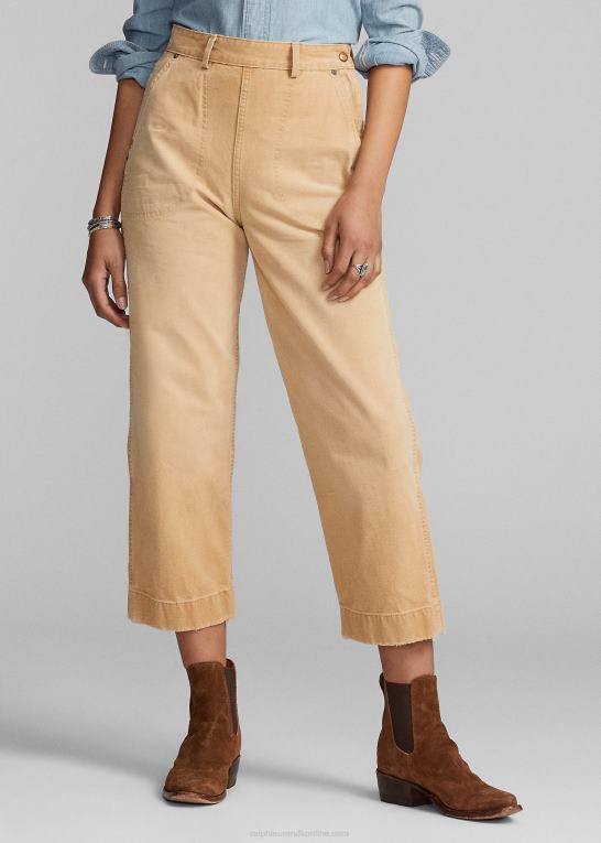 kaki Kvinder Ralph Lauren cropped bomuld canvas bukser Z426B3645