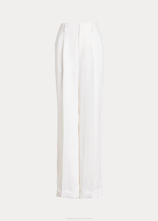 keramisk hvid Kvinder Ralph Lauren stamford plisseret hørbukser Z426B3573