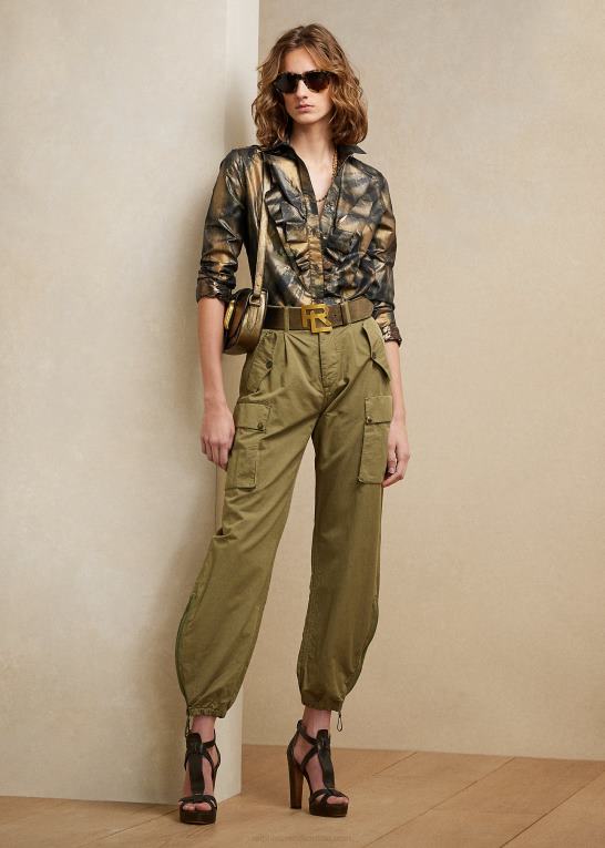 lav grøn Kvinder Ralph Lauren charlee bomuld-linned twill cargo bukser Z426B3582