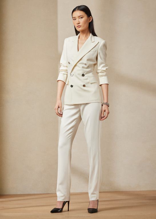 lux creme Kvinder Ralph Lauren seth uld crepe smoking bukser Z426B9281