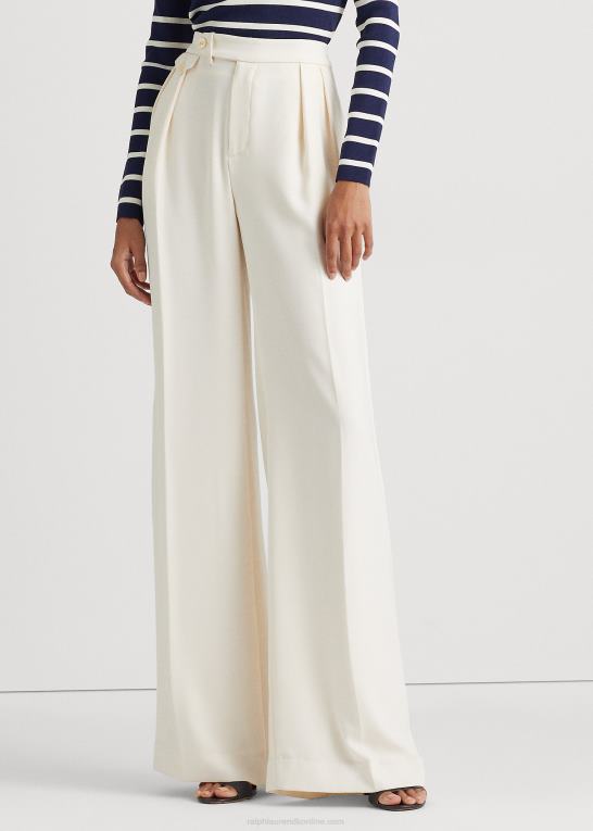 mascarpone creme Kvinder Ralph Lauren plisseret georgette bukser med brede ben Z426B4045