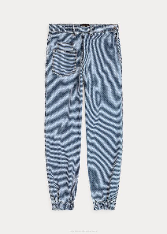 nichols indigo vask Kvinder Ralph Lauren stribet sildebensbuks med spænde bagpå Z426B3658
