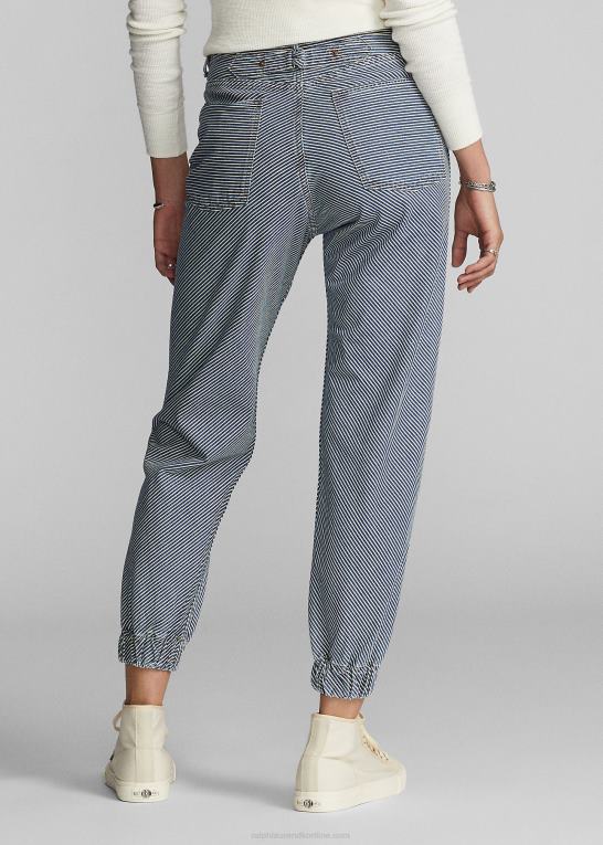 nichols indigo vask Kvinder Ralph Lauren stribet sildebensbuks med spænde bagpå Z426B3658