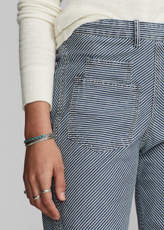 nichols indigo vask Kvinder Ralph Lauren stribet sildebensbuks med spænde bagpå Z426B3658