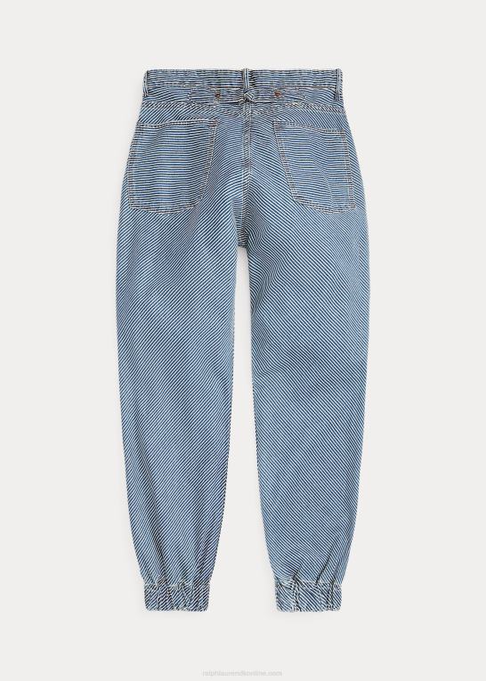 nichols indigo vask Kvinder Ralph Lauren stribet sildebensbuks med spænde bagpå Z426B3658