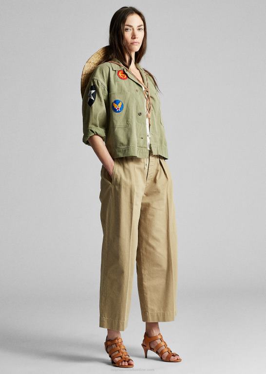 ny militær kaki Kvinder Ralph Lauren beskåret bomuldsbukser med brede ben Z426B3605