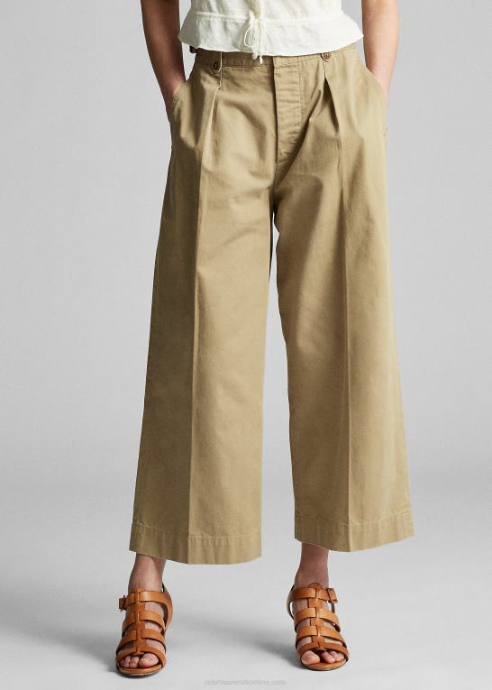 ny militær kaki Kvinder Ralph Lauren beskåret bomuldsbukser med brede ben Z426B3605