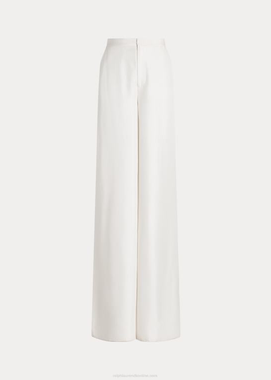 off white Kvinder Ralph Lauren elaine silke shantung bukser med brede ben Z426B3498