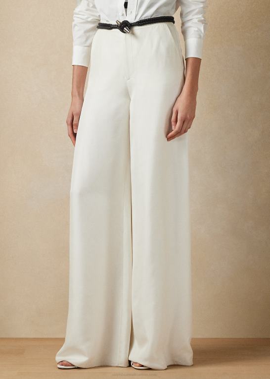 off white Kvinder Ralph Lauren elaine silke shantung bukser med brede ben Z426B3498