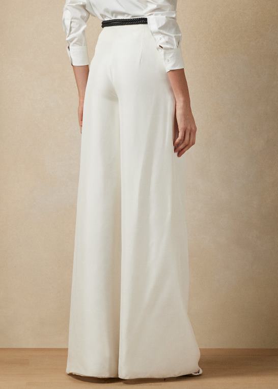 off white Kvinder Ralph Lauren elaine silke shantung bukser med brede ben Z426B3498