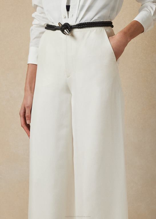 off white Kvinder Ralph Lauren elaine silke shantung bukser med brede ben Z426B3498