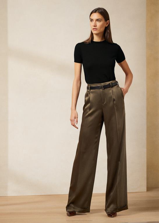 oliven Kvinder Ralph Lauren acklie hamrede satinbukser Z426B9301