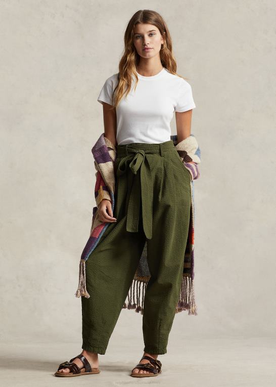 oliven Kvinder Ralph Lauren oversize seersucker-bukser i bomuld Z426B9192