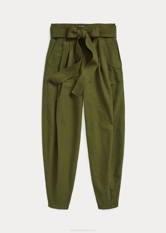 oliven Kvinder Ralph Lauren oversize seersucker-bukser i bomuld Z426B9192