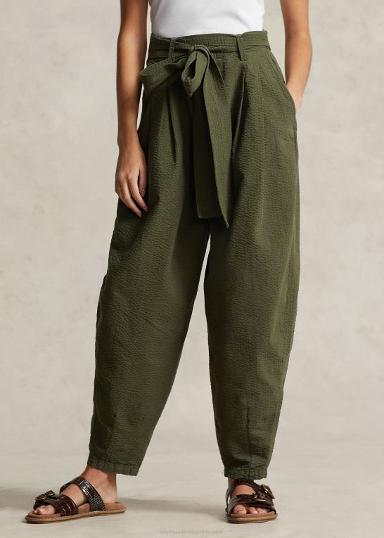 oliven Kvinder Ralph Lauren oversize seersucker-bukser i bomuld Z426B9192