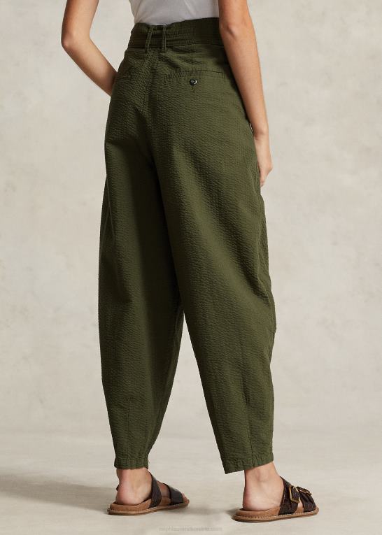 oliven Kvinder Ralph Lauren oversize seersucker-bukser i bomuld Z426B9192