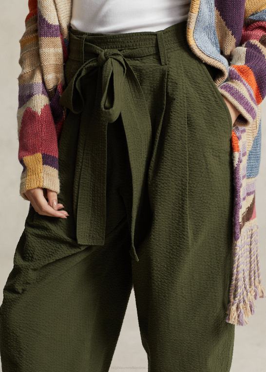 oliven Kvinder Ralph Lauren oversize seersucker-bukser i bomuld Z426B9192