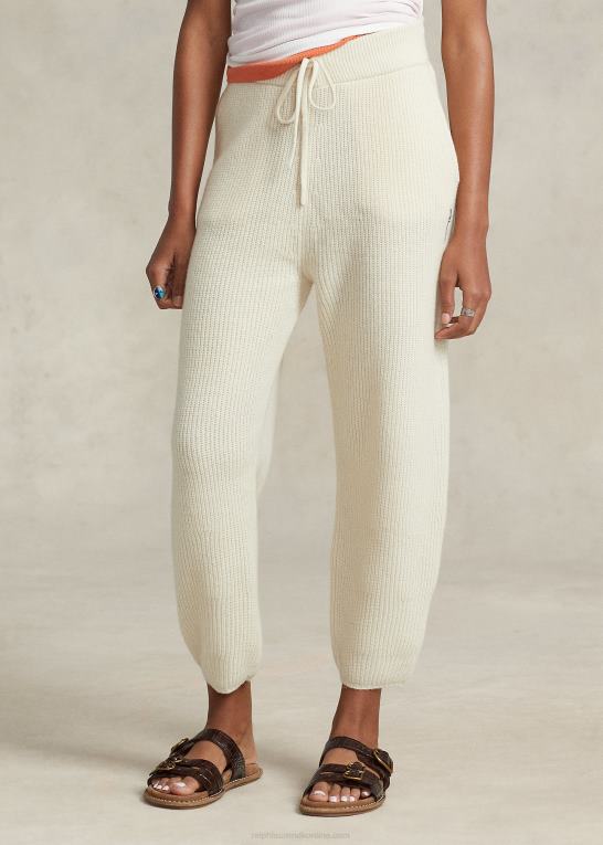 pergament creme Kvinder Ralph Lauren ribstrikket kashmir-uld sweaterbukser Z426B3125