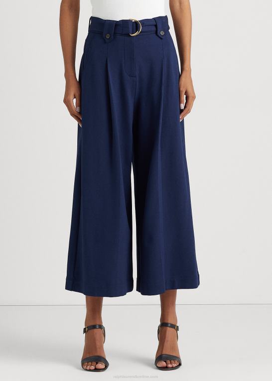 raffineret flåde Kvinder Ralph Lauren bælte plisseret ponte cropped pant Z426B4084