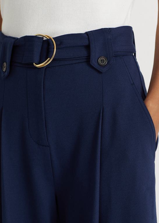 raffineret flåde Kvinder Ralph Lauren bælte plisseret ponte cropped pant Z426B4084
