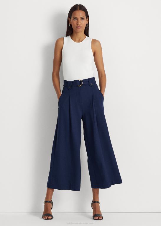 raffineret flåde Kvinder Ralph Lauren bælte plisseret ponte cropped pant Z426B4382