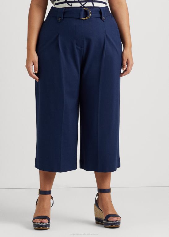raffineret flåde Kvinder Ralph Lauren bælte plisseret ponte cropped pant Z426B4674