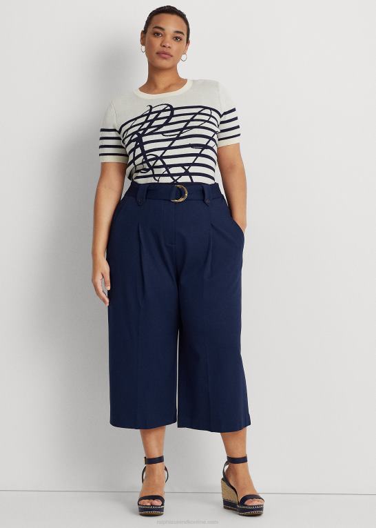 raffineret flåde Kvinder Ralph Lauren bælte plisseret ponte cropped pant Z426B4674