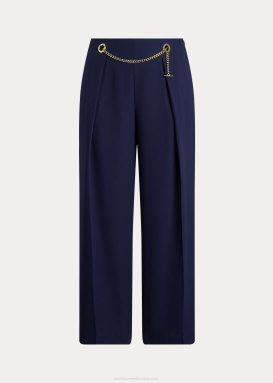 raffineret flåde Kvinder Ralph Lauren plisseret georgette bukser med brede ben med bælte Z426B4686