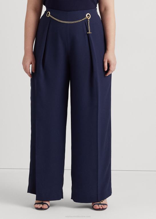 raffineret flåde Kvinder Ralph Lauren plisseret georgette bukser med brede ben med bælte Z426B4686