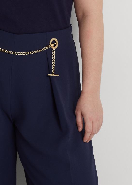 raffineret flåde Kvinder Ralph Lauren plisseret georgette bukser med brede ben med bælte Z426B4686