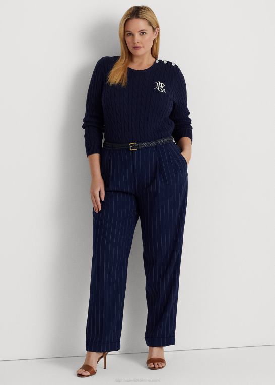 raffineret marineblå/hvid Kvinder Ralph Lauren nålestribet twill lige buks Z426B4801