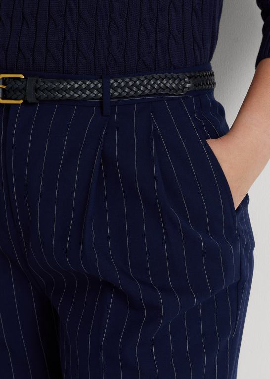 raffineret marineblå/hvid Kvinder Ralph Lauren nålestribet twill lige buks Z426B4801