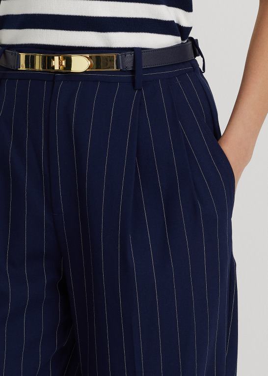 raffineret marineblå/hvid Kvinder Ralph Lauren nålestribet twill lige buks Z426B4888