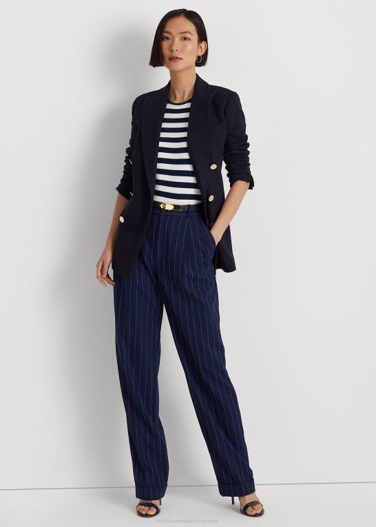 raffineret marineblå/hvid Kvinder Ralph Lauren nålestribet twill lige buks Z426B9563