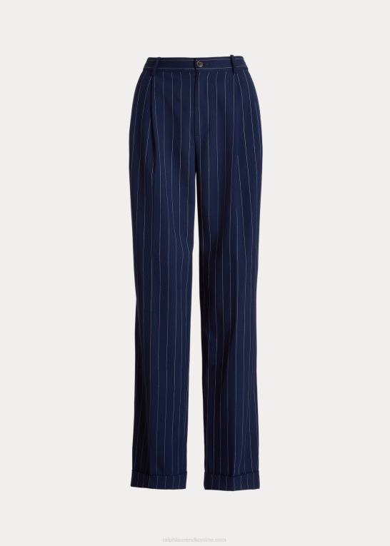 raffineret marineblå/hvid Kvinder Ralph Lauren nålestribet twill lige buks Z426B9563