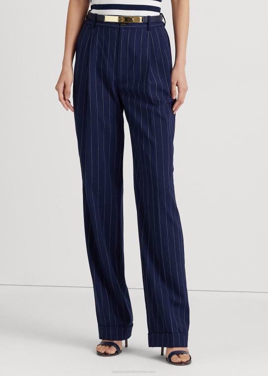 raffineret marineblå/hvid Kvinder Ralph Lauren nålestribet twill lige buks Z426B9563
