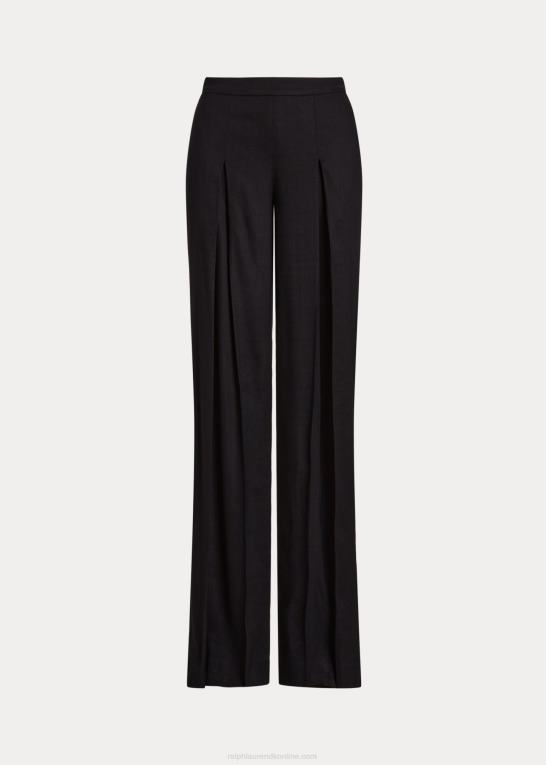 sort Kvinder Ralph Lauren plisseret hør-blanding twill bukser med brede ben Z426B3880