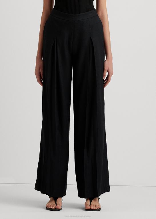 sort Kvinder Ralph Lauren plisseret hør-blanding twill bukser med brede ben Z426B4329