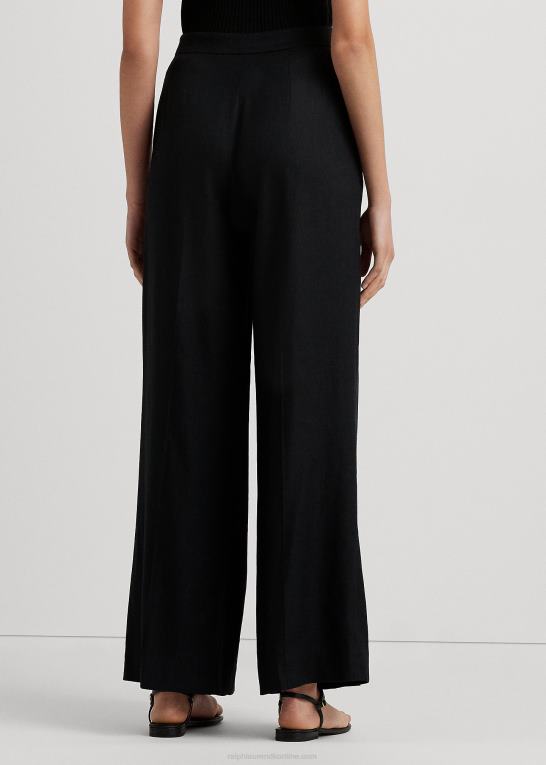 sort Kvinder Ralph Lauren plisseret hør-blanding twill bukser med brede ben Z426B4329