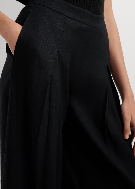 sort Kvinder Ralph Lauren plisseret hør-blanding twill bukser med brede ben Z426B4329