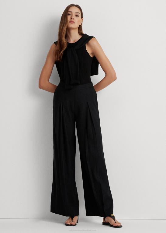 sort Kvinder Ralph Lauren plisseret hør-blanding twill bukser med brede ben Z426B4329