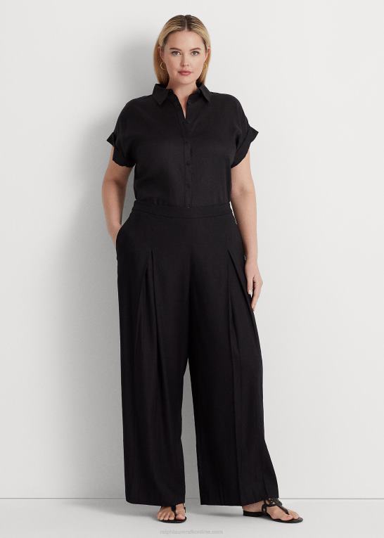 sort Kvinder Ralph Lauren plisseret hør-blanding twill bukser med brede ben Z426B4912