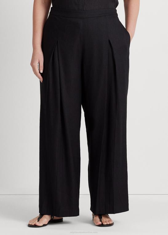 sort Kvinder Ralph Lauren plisseret hør-blanding twill bukser med brede ben Z426B4912
