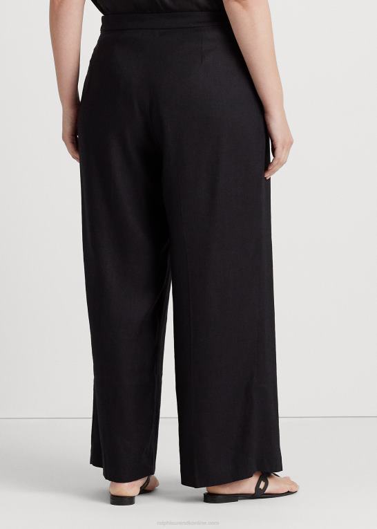 sort Kvinder Ralph Lauren plisseret hør-blanding twill bukser med brede ben Z426B4912