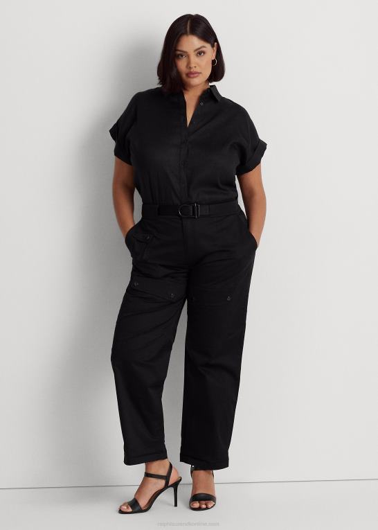 sort Kvinder Ralph Lauren satin cargo bukser med bælte Z426B4555