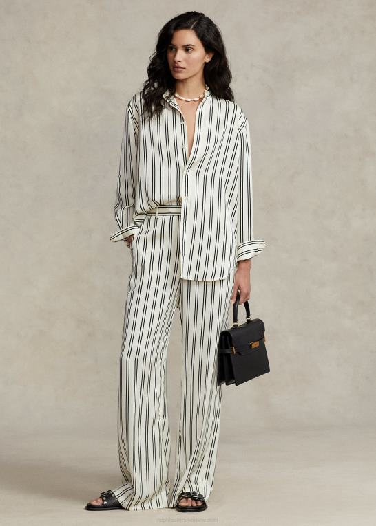 sort/creme stribe Kvinder Ralph Lauren stribet satin bukser med brede ben Z426B2952