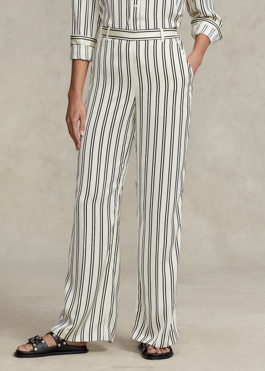 sort/creme stribe Kvinder Ralph Lauren stribet satin bukser med brede ben Z426B2952